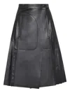 Ferragamo Pleated Leather Midi Skirt In Black