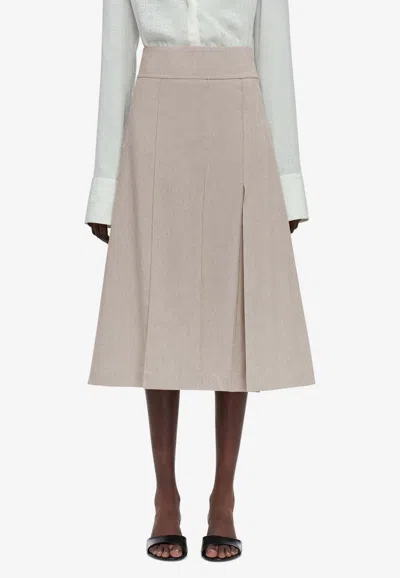 Ferragamo Pleated Midi Skirt In Beige