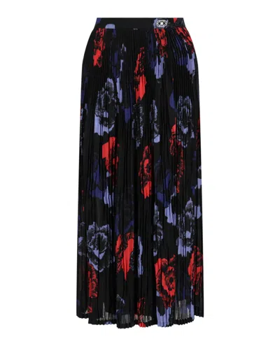 Ferragamo Pleated Poppies Midi Skirt In Black