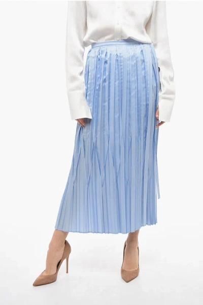 Ferragamo Pleated Skirt With Side Closure In Light Blue