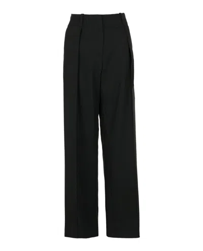 Ferragamo Pleated Wide Leg Trousers In Black
