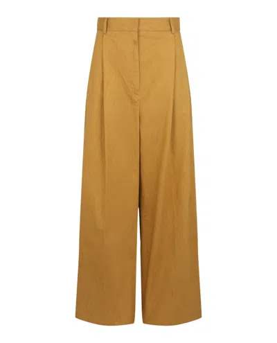 Ferragamo Pleated Wide-leg Trousers With High Rise And Custom Tailoring In Brown