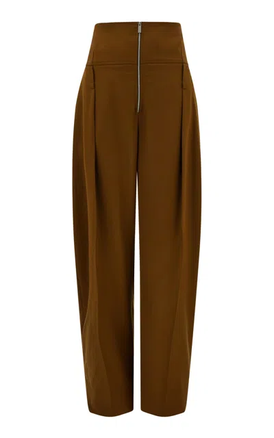 Ferragamo Pleated Wool-cashmere Trousers In Brown
