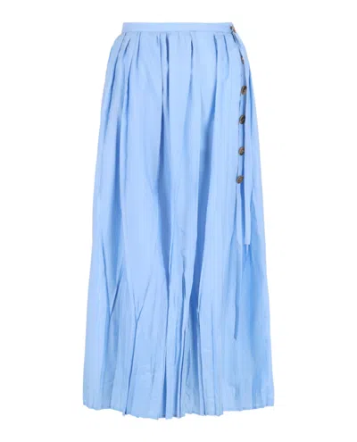 Ferragamo Pleated Wrap Maxi Skirt In Blue