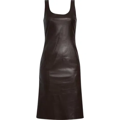 Ferragamo Plongé Lambskin Leather Midi Dress In Brown