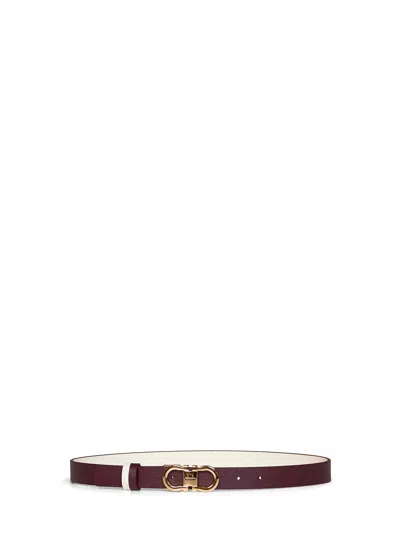 Ferragamo Plum And Mascarpone Cream Reversible Gancini Belt In Burgundy