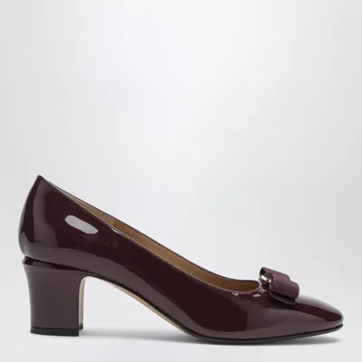 Ferragamo Vara Bow Block Heel Pump In Burgundy