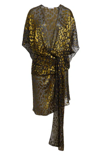 Ferragamo Plunge Neck Belted Devoré Silk Blend Georgette Dress In Multi