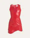 Ferragamo Plunge Sleeveless Leather Mini Dress In New Red