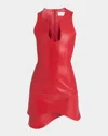 Ferragamo Plunge Sleeveless Leather Mini Dress In New Red