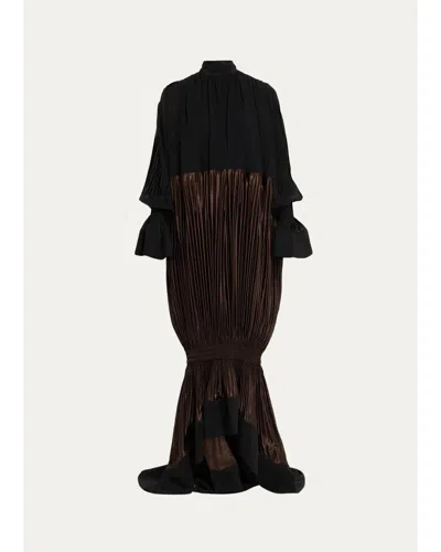 Ferragamo Plunging Fluid Lamé Balloon Mermaid Gown In Black