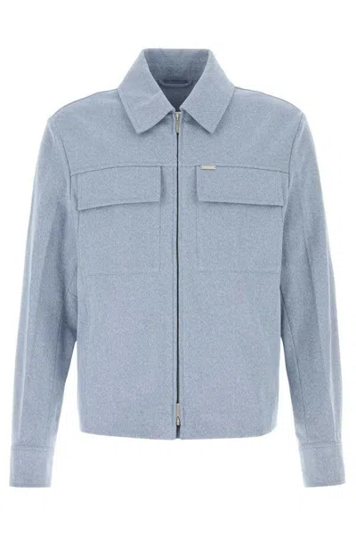 Ferragamo Melange Light Blue Cotton Jacket