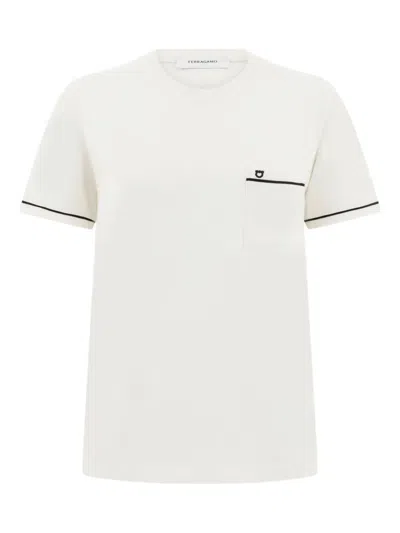 Ferragamo Pocket Gancini Trim T-shirt In White