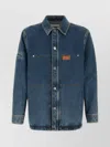 Ferragamo Pocketed Denim Jacket With Stitching And Sleeves In Blue