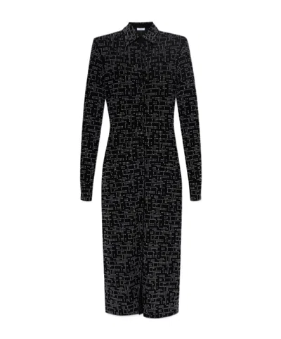Ferragamo Point-neck Long-sleeved Dress In Black