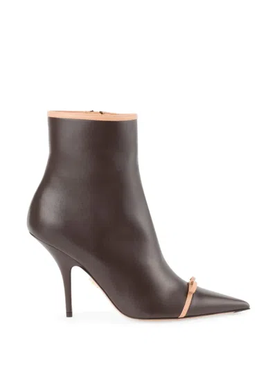 Ferragamo Pointed Ankle Boots With Mini Bow-detail In Brown