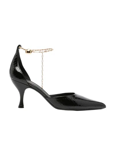 Ferragamo Pointed Ankle Chain High Heels In Black