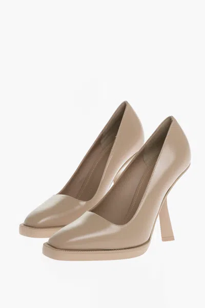 Ferragamo Pointed Anser Leather Pumps 12 Cm In Beige