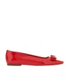 Ferragamo Anz Patent Leather Ballerinas With Vara Bow In Red