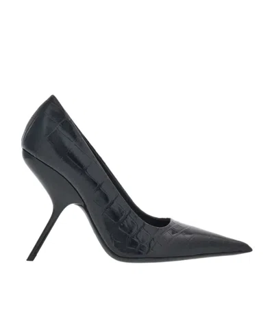 Ferragamo Eva 105mm Crocodile-embossed Pumps In Black