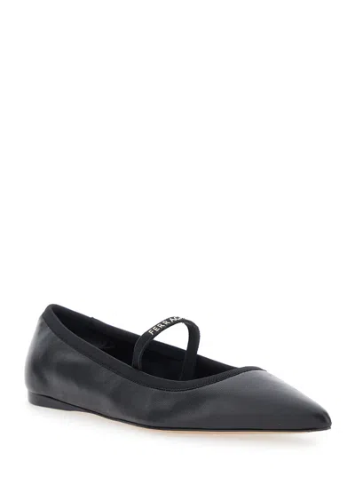 Ferragamo Pointed Leather Ballet Flat In Black