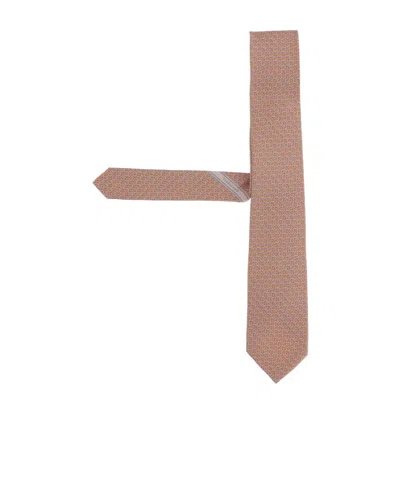 Ferragamo Gancini Links Print Silk Tie In Brown