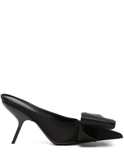 Ferragamo 85mm Asymmetric-bow Velvet Mules In Black