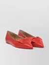 Ferragamo Pointed Toe Bow Detail Ballerina Shoes In Red