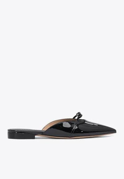Ferragamo Bow Patent Pointed Toe Sandals In Black