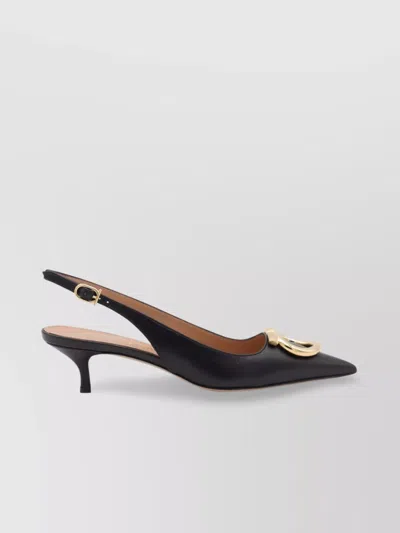 Ferragamo Pointed Toe Kitten Heel Gold-tone Hardware Pumps