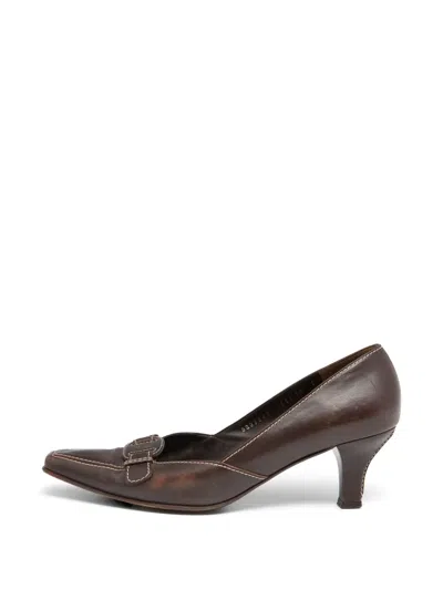 Pre-owned Ferragamo Pointed-toe Gancini Pumps In Brown