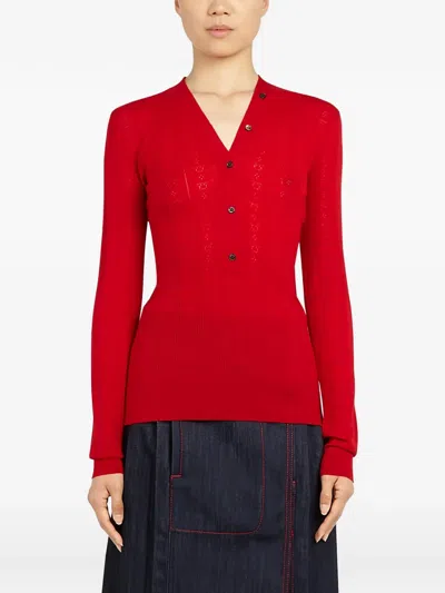 Ferragamo Pointelle-knit Button-up Sweater In Animal Print