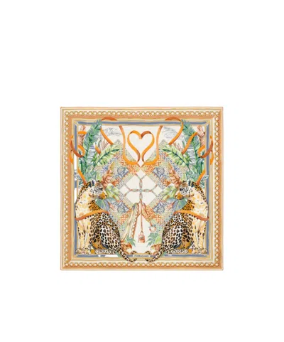 Ferragamo Poised Leopards-print Silk Scarf In Multi