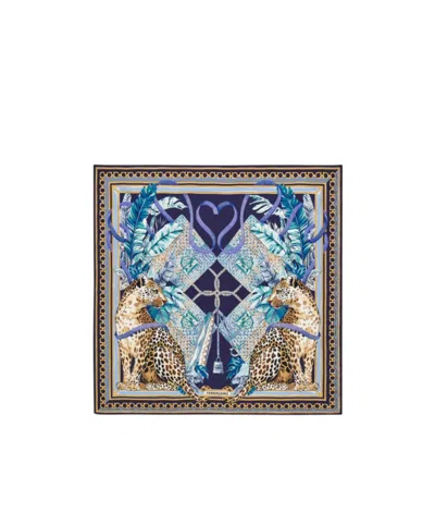 Ferragamo Poised Leopards Print Silk Scarf In Blue