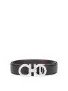 Ferragamo Polished Finish Gancini Reversible Belt In Black