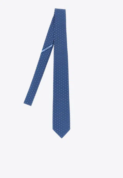 Ferragamo Polka Dot Gancini Silk Tie In Blue