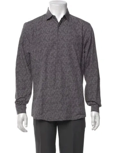 Pre-owned Ferragamo Polka Dot Print Long Sleeve Dress Shirt In Gray