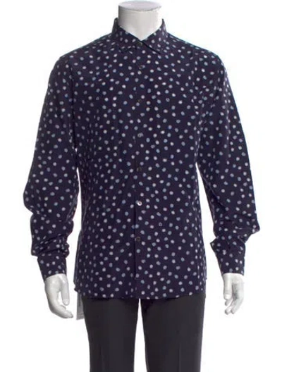 Pre-owned Ferragamo Polka Dot Print Long Sleeve Shirt In Blue