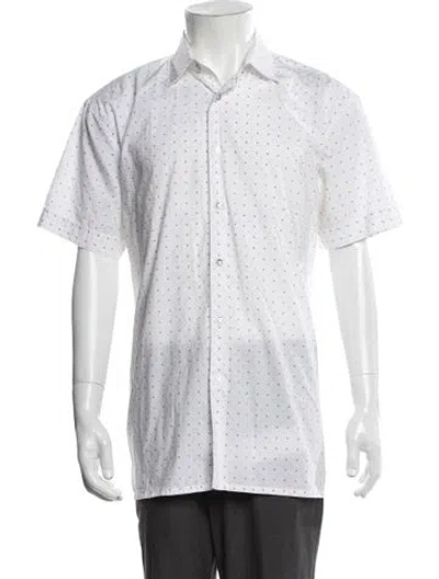 Pre-owned Ferragamo Polka Dot Print Short Sleeve Dress Shirt In White