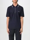 Ferragamo Cotton Polo Shirt With Zip Closure In Blue