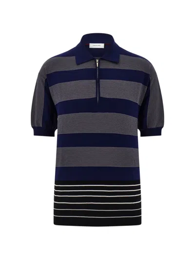 Ferragamo Polo Shirt With Zip Collar In Blue