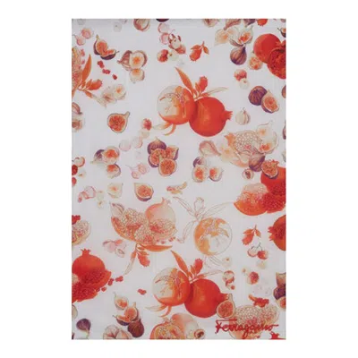Ferragamo Pomegranate And Fig Print Silk Scarf In ["white"]