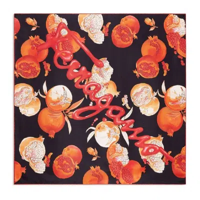 Ferragamo Pomegranate Print Silk Scarf In Black