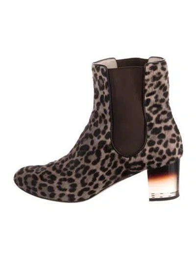 Pre-owned Ferragamo Ponyhair Animal Print Chelsea Boots In Brown