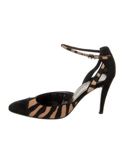 Pre-owned Ferragamo Ponyhair Animal Print D'orsay Pumps In Black