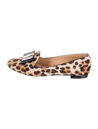 Pre-owned Ferragamo Ponyhair Animal Print Loafers In Neutral