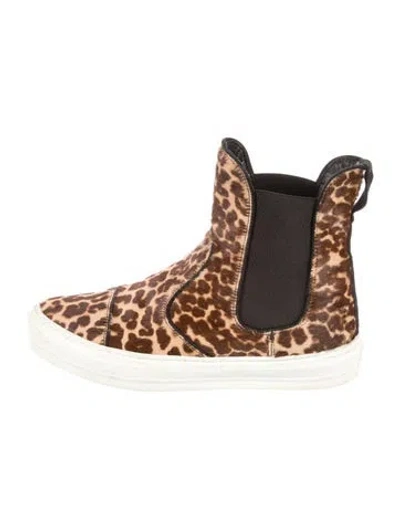 Pre-owned Ferragamo Ponyhair Animal Print Sneakers In Neutral