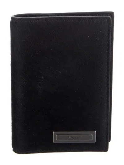 Pre-owned Ferragamo Ponyhair Bifold Wallet In Black