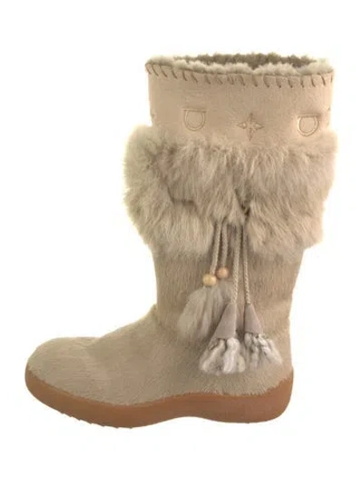 Pre-owned Ferragamo Ponyhair Fur Trim Boots In Neutral
