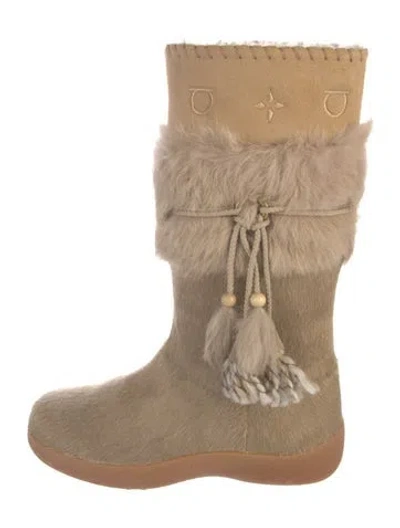 Pre-owned Ferragamo Ponyhair Fur Trim Boots In Neutral